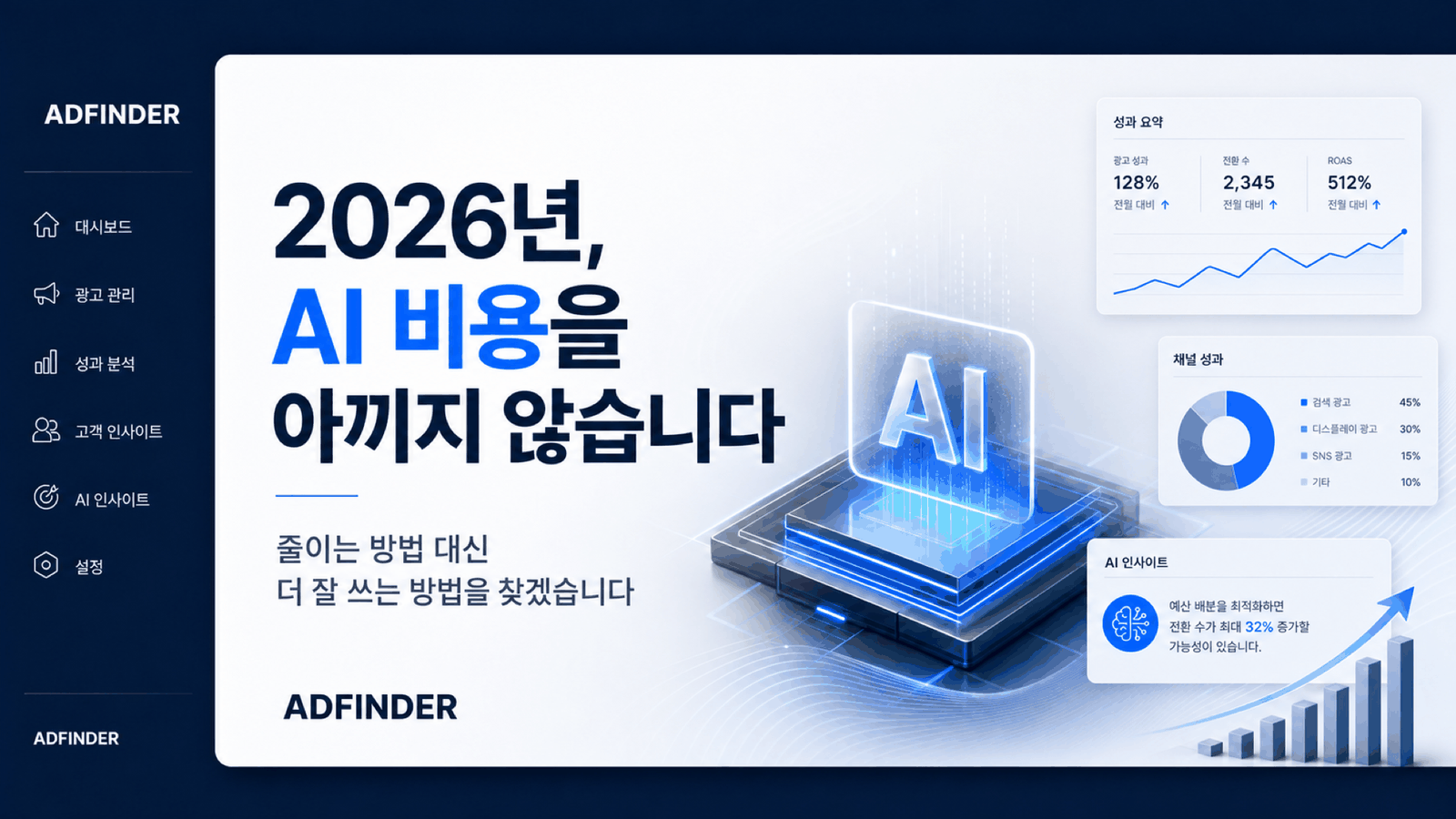 2026년, AI 비용을 아끼지 않습니다 — 줄이는 방법 대신 더 잘 쓰는 방법을 찾는 애드파인더의 투자 선언 카드