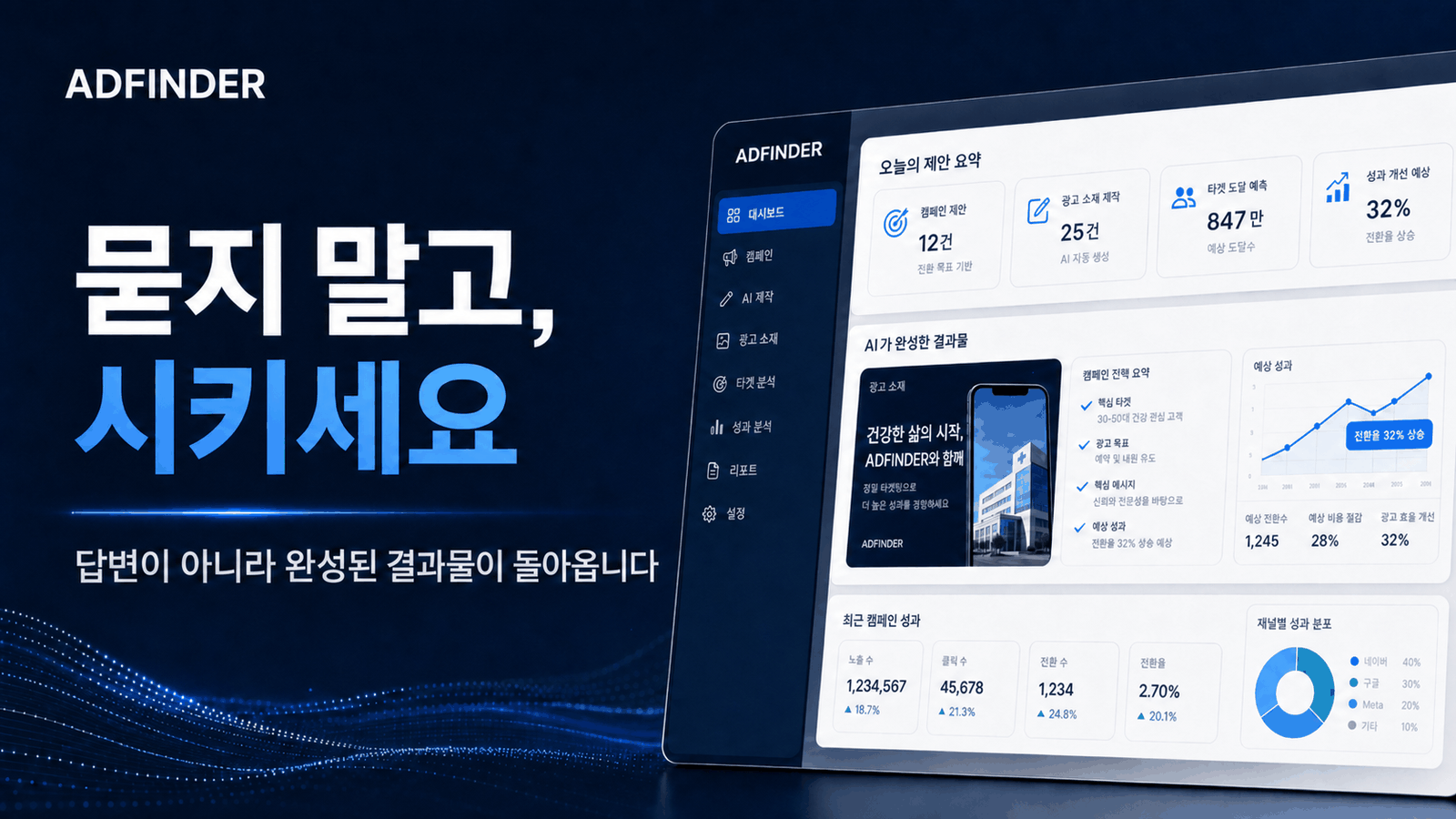 묻지 말고, 시키세요 — 답변이 아니라 결과물이 돌아옵니다. 위임과 완수를 표현한 디자인 카드